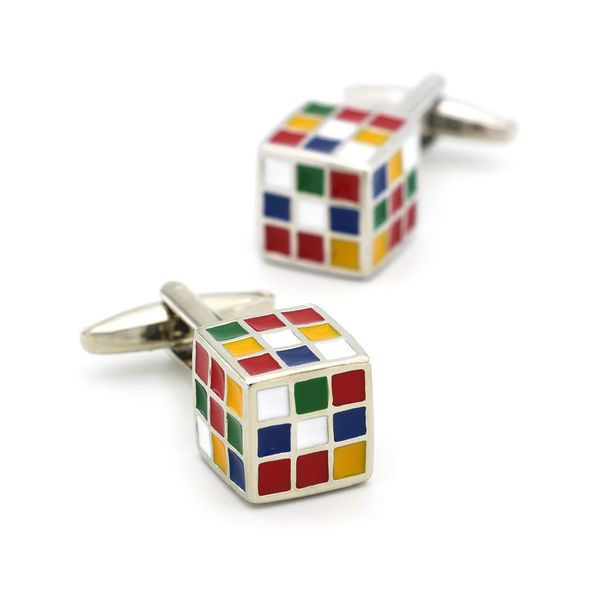 Boutons de manchette Cube magique pour hommes, 1 paire, en cuivre, multicolore, à la mode