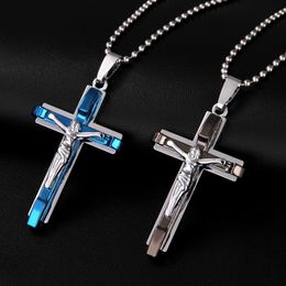 Mode Heren Kettingen Multi-Layer Cross Hangers voor Mannen Ketting Jesus Christus Lange Bead Chain Sieraden