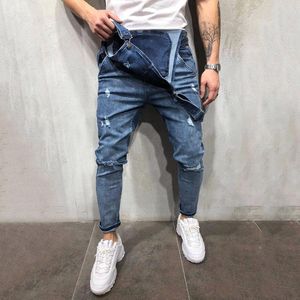 Jeans pour hommes pantalons de mode ensemble décontracté combinaison lavage poche cassée pantalon jarretelle haute qualité hommes