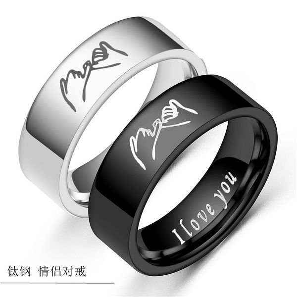 Bague en acier inoxydable pour hommes et femmes, bijoux en titane, bague de Couple amoureux, couleur argent et noir, je t'aime, vente en gros