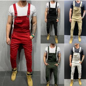 Heren gescheurde jeans Jumpsuits High Street Distressed Denim Bib Overalls voor Man Jarreteler Broek Mode