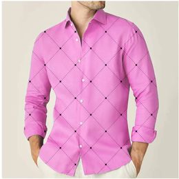 Chemises pour hommes de mode 9 couleurs chemise imprimé géométrique rose extérieur rue à manches longues streetwear designer décontracté S-6XL 240117