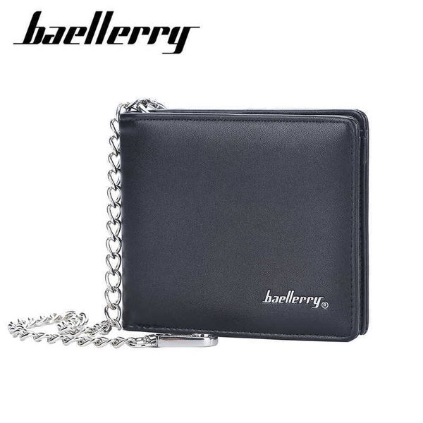 Cartera corta para hombre de moda Europa y Estados Unidos Boca abierta Posición de múltiples tarjetas Clip para dinero Carpeta de boletos de cadena de moda 020324a