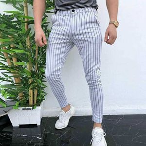 Moda para hombre Slim Fit Stripe Business Formal Pantalones Casual Office Skinny Long Straight Joggers Pantalones de chándal Y0927