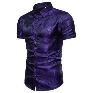 Mode Heren T-shirt Nieuwe Stand Kraag T-shirts Persoonlijkheid Schuine Knoop Katoen Korte Mouw Tees Paisley Hoge Kwaliteit Tops Man Polo Shirt