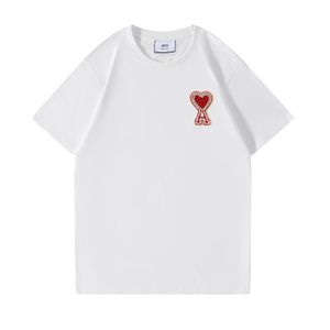 Mode heren t shirts geborduurd rood hart vaste kleur ronde nek korte mouw t-shirt voor mannen en vrouwen