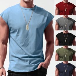 Mode hommes T-shirts été nouveau t-shirt sans manches jeunesse décontracté lâche couleur unie mince camisole homme haut t-shirts