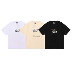 Vêtements pour hommes de mode marque KITH Begonia Floral Serif T-shirt à manches courtes en coton de haute qualité pour hommes et femmes