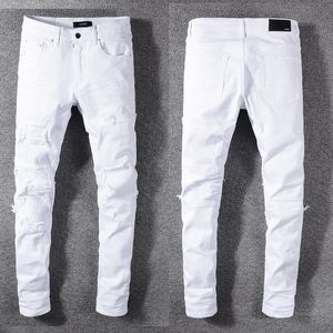 Mode hommes jean blanc Desiger haute qualité blanc déchiré trou pantalon Streetwear pour hommes