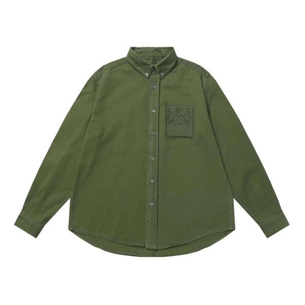 mode hommes chemise chemises de créateurs hommes femmes lettre broderie graphique vert chemise à manches longues décontracté revers lâche bouton vers le bas veste cardigan