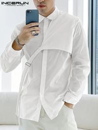 Moda hombres camisa solapa manga larga color sólido streetwear coreano casual irregular camisas hombres ocio camisas S-5XL INCERUN 240124