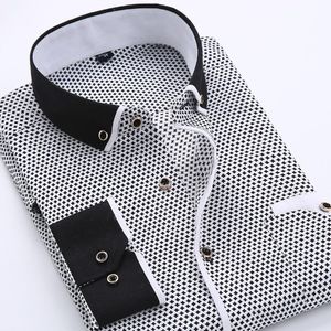 Camisas de moda para hombre, camisas de vestir de manga larga para hombre, camisa blanca y negra de algodón, camisa para hombre de talla grande ajustada para hombre