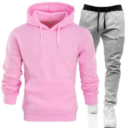 Fashion heren tracksuits capuchon 2 stuks set hoodie sweatshirt zweetwegen sportkleding joggingpak s-3xl