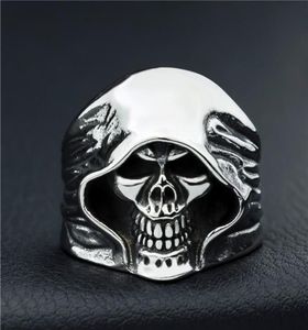 Fashion Men Skeleton Guy Punk Style Retro Grim Reaper Skull Anneaux de haute qualité 316L Biker Drop Drop Taille 6157863299