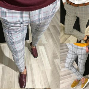 Mode mannen slim fit streep bedrijf formele broek casual office skinny broek