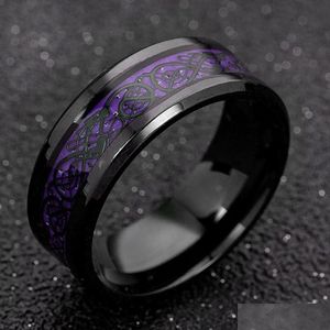 Mode Mannen Rvs Dragon Ring Inlay Paars Zwart Koolstofvezel Ringen Wedding Band Sieraden 8Mm Dhgarden Otjjb