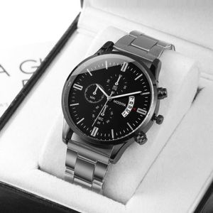 Mode hommes montre en acier inoxydable calendrier de luxe montre-bracelet à Quartz montres d'affaires pour homme horloge