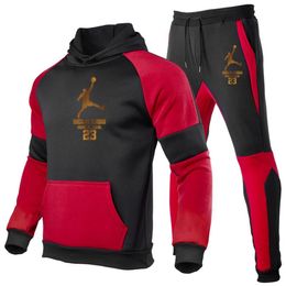 Mode heren trainingspakken tweedelige katoenfleece verdikking hoodie broek sportpak heren plus size trui 4XL2597