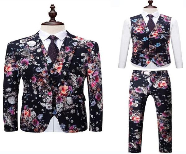 Fashion Men Suit Floral Pattern Suit Veste Slim Fit Wedding Tuxedo Forme Formal Party Suits BlazerJacketVestpants2413431