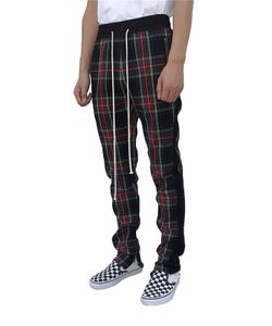 Mode hommes pantalons de survêtement Hip Hop pantalon rouge Plaid Streetwear fermeture éclair mince crayon pantalon hommes pantalon survêtement pantalon pour homme