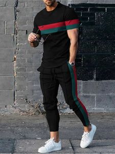 Mode hommes hauts pantalons survêtement vêtements de sport à manches courtes t-shirt pantalons de survêtement longs Streetwear 2 pièces ensembles vêtements 240201