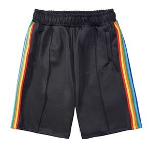 Mode Hommes Shorts De Survêtement Polyester Coloré Designer Mâle Ceinture Élastiquée Deux Poches Coutures Pinces Lettre Imprimé Rayures Colorées Court