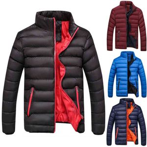 Moda hombre ultraligero manga larga cremallera soporte cuello invierno cálido Slim Fit grueso burbuja abajo abrigo chaqueta Casual prendas de vestir exteriores #35 Y1103