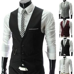 Moda hombres chaleco chaleco color sólido cuello en v botones sin mangas blazer talla grande chaqueta de negocios formal chalecos para hombre 220702