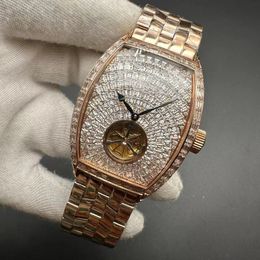 Les hommes de la mode regardent les diamants de Baguette en or rose 40 * 50 mm les fausses montres Hip Hop pour hommes tourbillon.