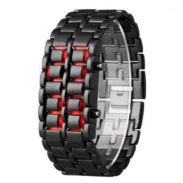 Reloj de moda para hombre, relojes para hombre, reloj de pulsera digital de metal completo, LED rojo Samurai para hombre, niño, relojes deportivos simples, reloj masculino 1234g