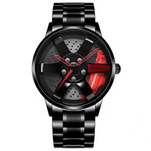 Mode mannen horloges holle 3D wiel horloge voor mannen vrouwen jurk horloge racing stijl anti-kras spiegel waterdicht mannelijk polshorloge G1022