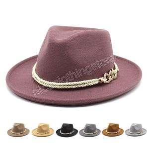 Mode mannen Western cowboyhoed met metalen keten herfst winter vrouwen wijd riem gentleman jazz cap cowgirl sombreros de mujer voelde fedora hoed