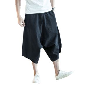 Mode hommes large entrejambe Harem pantalon 2019 été Style chinois lin Baggy pantalon hommes grand pantacourt jambes larges Bloomers