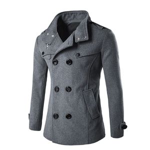 Mode mannen winter wollen jas heren casual merk effen kleur mengsels en erwt mannelijke trench overjas 211126