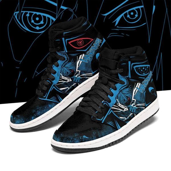 Moda Hombres Mujeres Anime Zapatos de vestir Sasuke J1 Rinegan Eyes Zapatillas de deporte Italia Delicados Altos Tops Manga Diseñador de cuero Animes personalizados Habilidad Zapatos deportivos EU 36-48