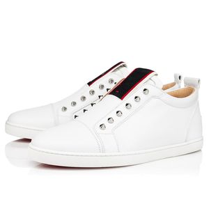 Mode Heren Dames Casual schoenen Rode bodems F.A.V Fique Vontade Platte sneakers Delicate zilveren spikes Elastisch Wit kalfsleer Designer Hardloopsportschoenen Box EU 35-47