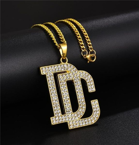 Fashion Men Women Hip Hop Lettre DC Big Pendant Collier Bijoux Full Rimestone Design 18K Chaînes plaquées Gold Colliers punk tendance 6950663