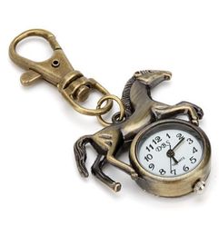 Fashion Men Femmes Horse Pendant Keychain Key Ring Quartz Pocket montre Bronze Pendant Vivid Running Cute Animal Quartz Analog Pocke4906940