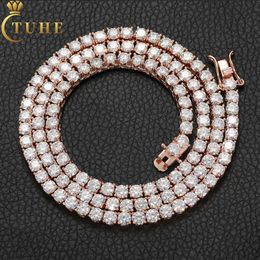 Fashion Men Women Jewellery 5 mm rose Gold plaqué Sterling VVS Moisanite Diamond Classic Tennis Chain Collier