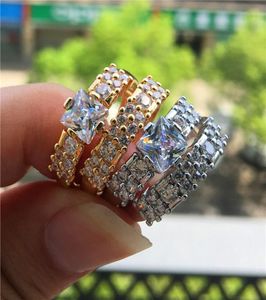 Fashion Men Women Ring hoogwaardige geel wit goud vergulde sparling CZ Diamond Ring Set voor MEN039S Women Betrokkenheid bruiloft 3290168