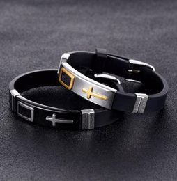 Moda Hombres Mujeres Pulsera de silicona Pulsera de jalea Joyería de diseño cruzado de acero inoxidable Punk para hombre Hip Hop Pulseras con dijes para Gif2674917