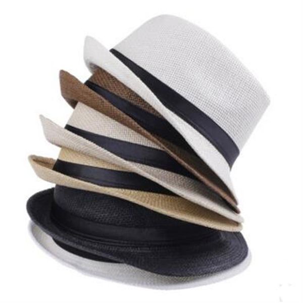 Moda hombres mujeres sombreros de paja suave Fedora Panamá sombreros al aire libre Stingy Brim Caps Jazz sombrero de paja sombrero para el sol al aire libre 7 colores Choose2834