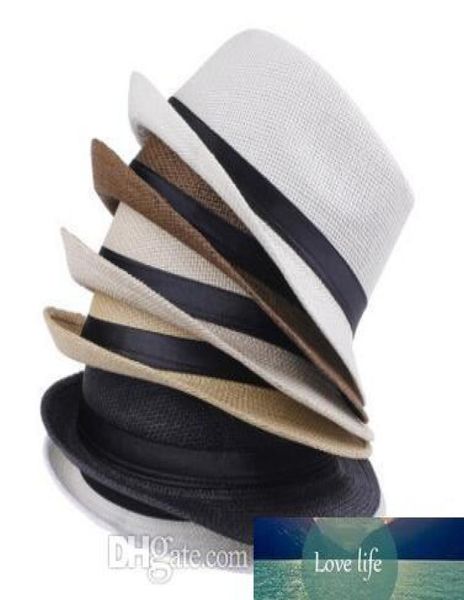 Moda hombres mujeres sombreros de paja suave Fedora Panamá sombreros al aire libre Stingy Brim Caps Jazz sombrero de paja al aire libre sombrero para el sol 7 colores elegir8055130