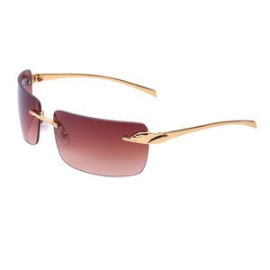 Mode hommes femmes lunettes de soleil léopard alliage poli finition plaqué or longue pièce ovale type dégradé bordeaux lentilles papillon forme conception monture de lunettes sans monture