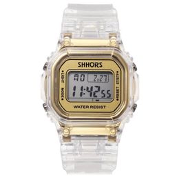 Mode hommes femmes montres or décontracté Transparent numérique Sport montre amoureux cadeau horloge étanche enfants poignet 334H