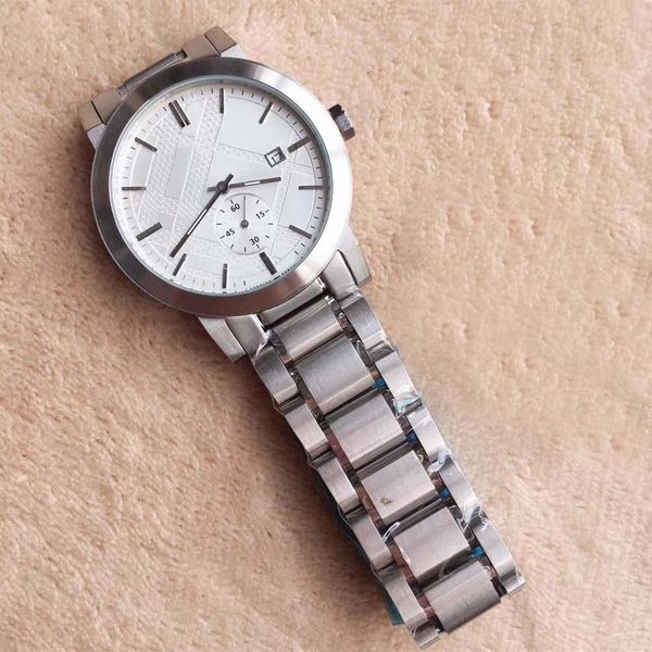 Reloj de pulsera de moda para hombre, cronógrafo de cuarzo de estilo británico de 42MM, reloj para hombre con fecha, pulsera de acero inoxidable plateado, blanco Di244h