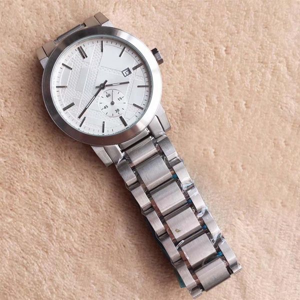 Reloj de pulsera para hombre de moda 42MM estilo británico cronógrafo de cuarzo fecha reloj para hombre relojes pulsera de acero inoxidable plateado blanco Di286Q