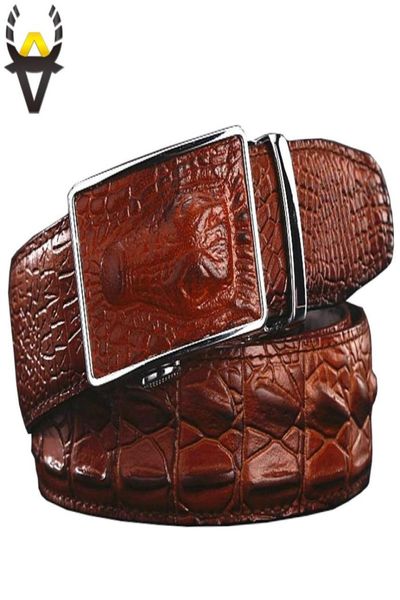 Ceintures en cuir véritable Crocodile pour hommes, à la mode, automatique, avec boucle en peau de vache véritable, large, pour Jeans, male7295189