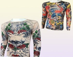 Fashion Men039S Fake Tattoo T -shirts Lange mouw Elastische modale Modal Dunne All Over Print Oneck Tattoo Shirts Halloween Clothing Largy8527454