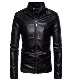 Mode Men039s vestes en cuir moto col montant poches à glissière mâle PU manteaux Biker vêtements d'extérieur hommes Coat3279835